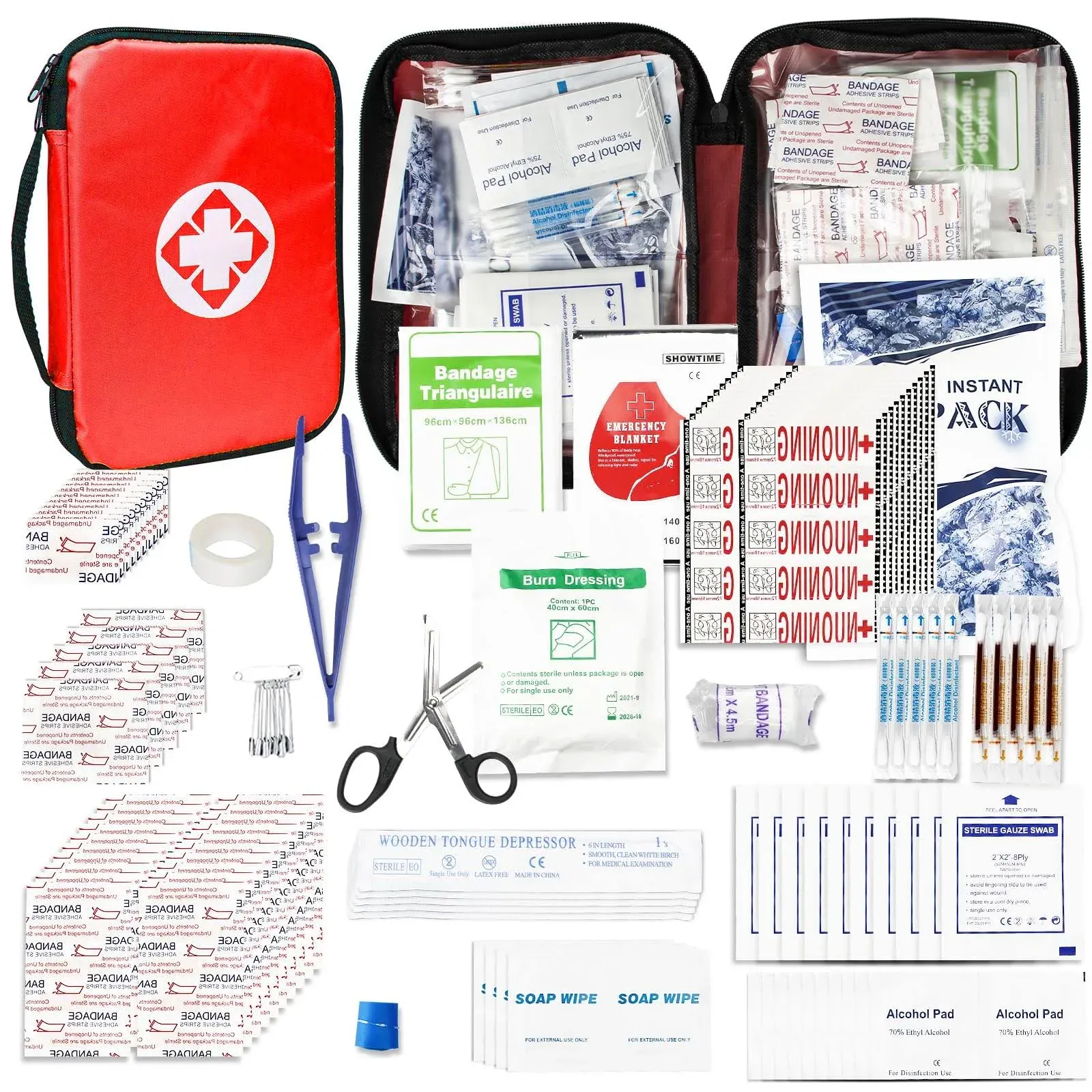 Travel-First Aid-Kit Car-Home 300PCS Survival-Kit Outdoor-Adventure - Small Portable Red Emergency Essential Sets Office Hiking Camping Business Public Must Have First Aid Gear Equipment 1st Aid