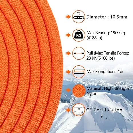 AOLEBA 105 mm Static Climbing Rope 10M(32ft) 20M(64ft) 30M(96ft) 50M(160ft) 70M ...