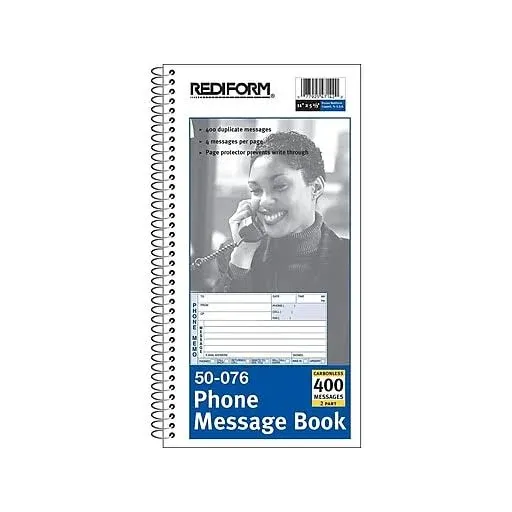 Rediform Telephone Message Book, 2 3/4 x 5, Two-Part Carbonless, 400