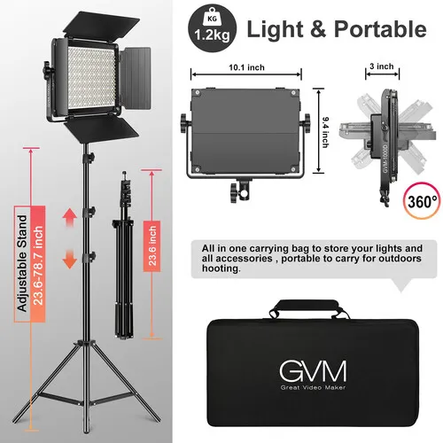 GVM 1000D RGB LED Light Panel (2-Light Kit with Softboxes)