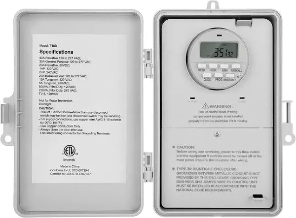 Pool Timer 7day Programmable Digital Box Timer Switch 40 Amp 2hp 120 240 277 Vac