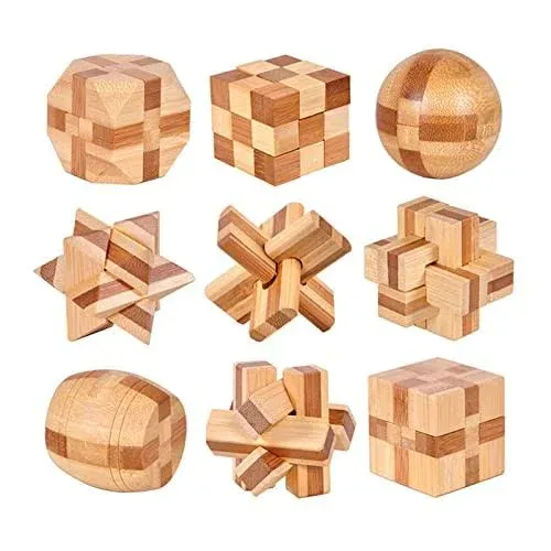 VolksRose 6pcs Wooden Brain Teaser Puzzles, IQ Challenge Puzzle Games, Logic Smart Mind Puzzle Box Lock Toy Removing Assembling 3D Small Puzzle Gift Set for Adults Teenagers Kids, 1.8inch 4.5cm