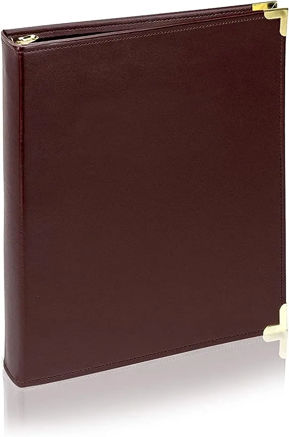 Orwell Classic Collection Executive Presentation 3 Ring Binder, Round Ring 1/2 Inch Capacity with Brass Ring Metal and Brass Corners (Brown)