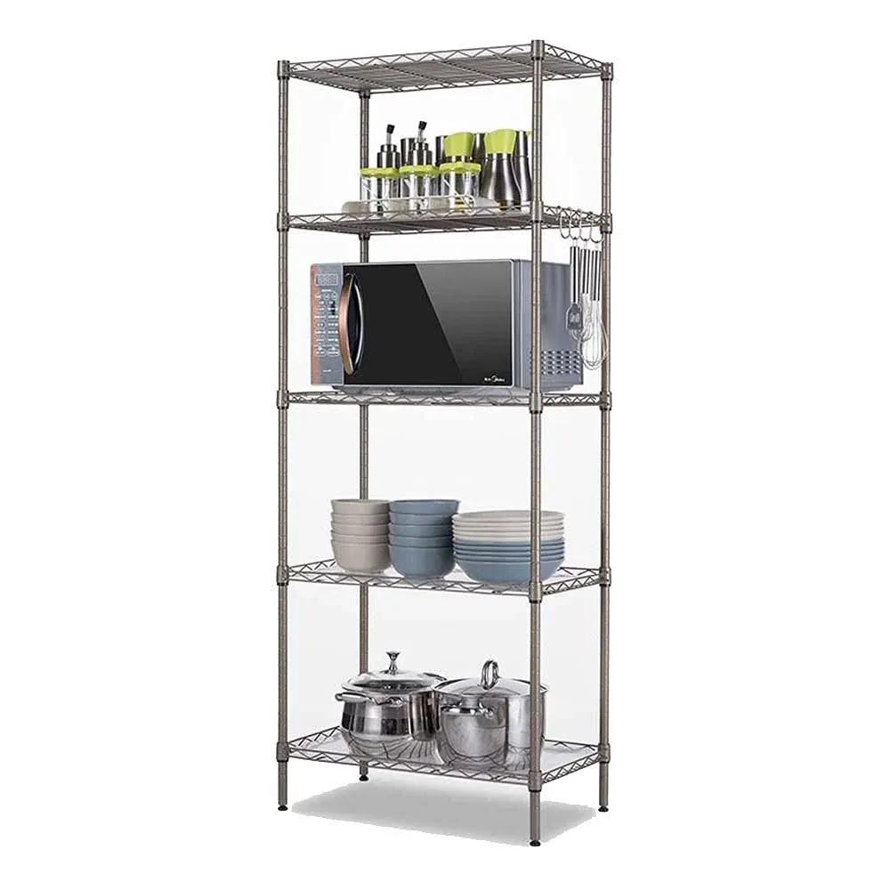 5-Tier Changeable Assembly Carbon Steel Standing Shelf Units,Wire Shelving Unit for Pantry,Home,Kitchen,Garage,Size 22" x 12" x60"(Silver)