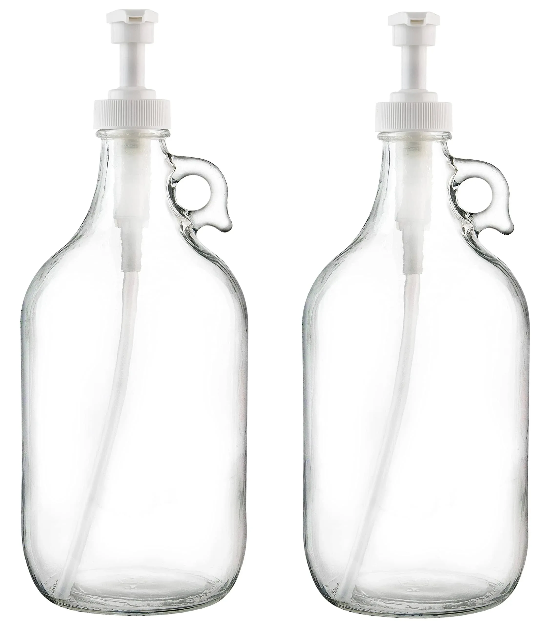 kitchentoolz Half Gallon Glass Pump Dispenser Bottle, Large Jug with Pump for Laundry Soap Dispenser, Liquid Detergent, Fabric Softener, Syrup Pump