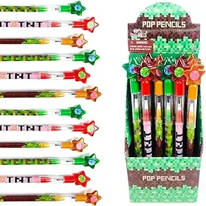 TINYMILLS 24 Pcs Pixel Miner Themed Multi Point Pencils