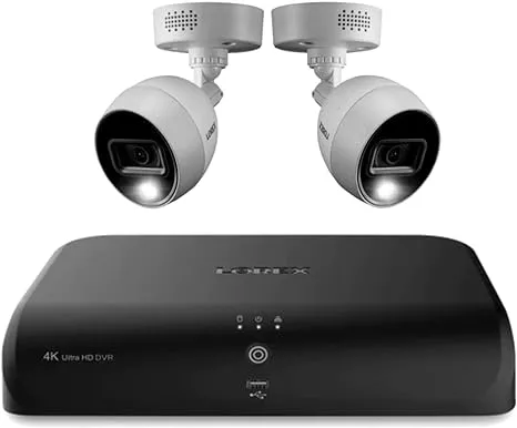 Lorex D4K2AD-82-C883 4K 8-Channel 2TB Wired DVR System with 2x Active Deterrence ...