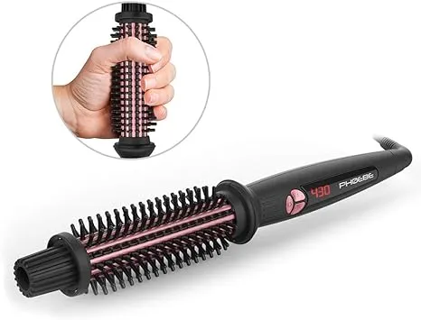 PHOEBE Curling Iron Brush, 1 Inch Dual Voltage Travel-Friendly Tourmaline Ceramic Ionic Hair Curler Hot Brush, Anti-Scald Instant Heat Up Curling Wand with Teeth Styling Brush 1 inch