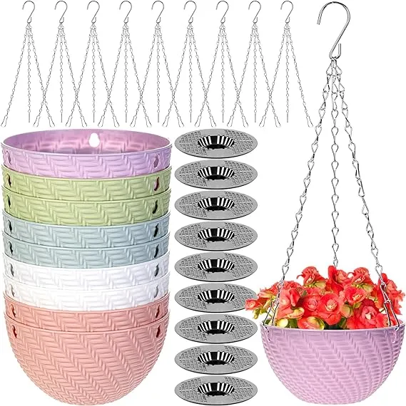 Foraineam 10 Pack Mini Hanging Planters Garden Self-Watering Flower Plant Pot Container Succulent Planter Pots with Hanging Chain