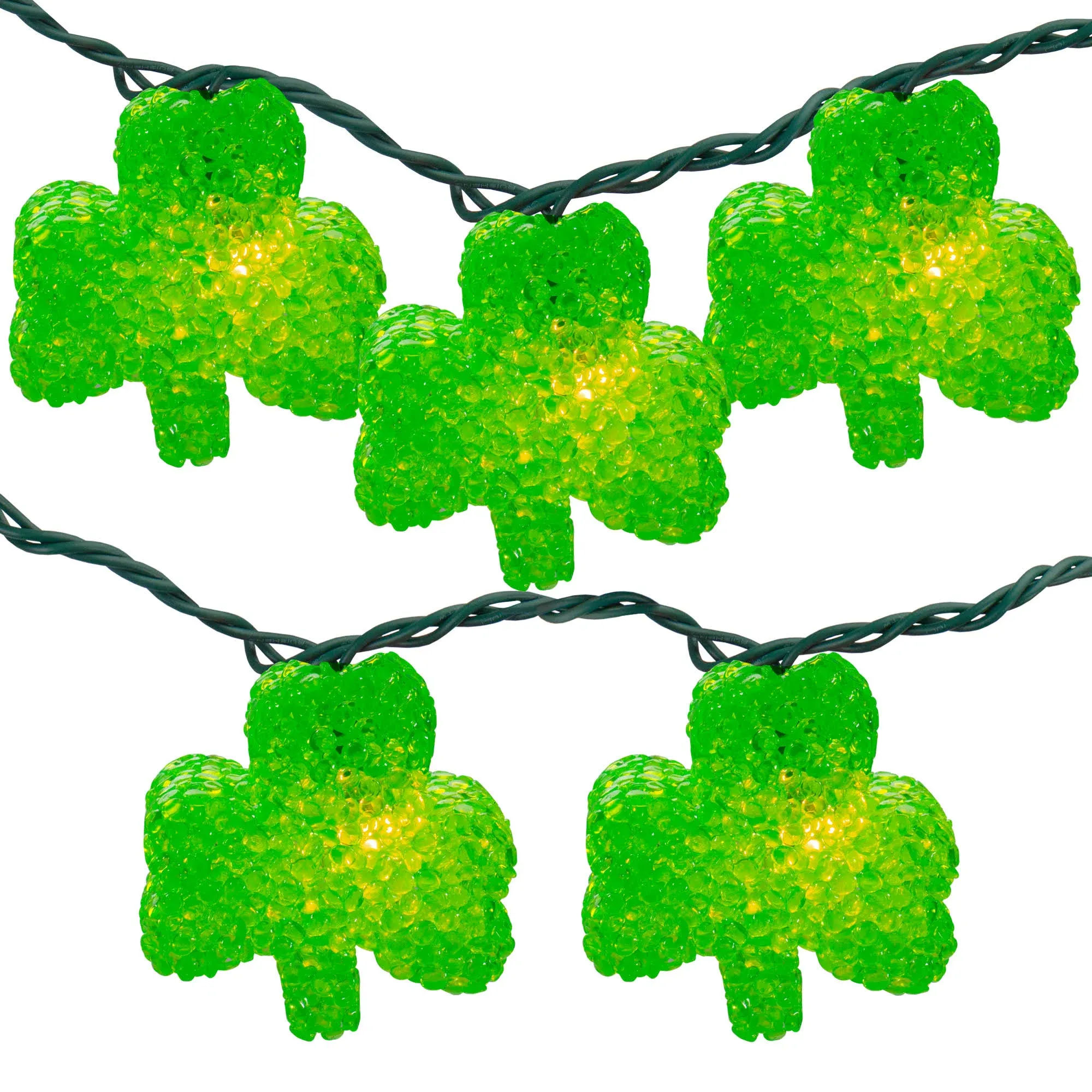 10 Irish Shamrock St Patrick's Day String Lights - 7.25ft Green Wire