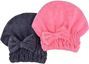 Microfiber Hair Drying Towels Head wrap with Bow-Knot Shower Cap Hair Turban hairWrap Bath Cap for Curly Long & Wet Hair Gift for Women 2pack