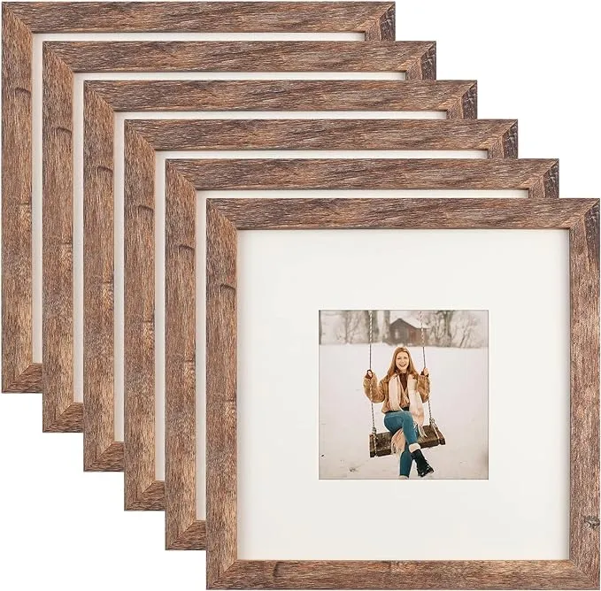 TOFOREVO 8x8 Square Picture Frames Set of 6 Rustic Wood Grain Photo Frame for Gallery Wall Mounting or Tabletop Display