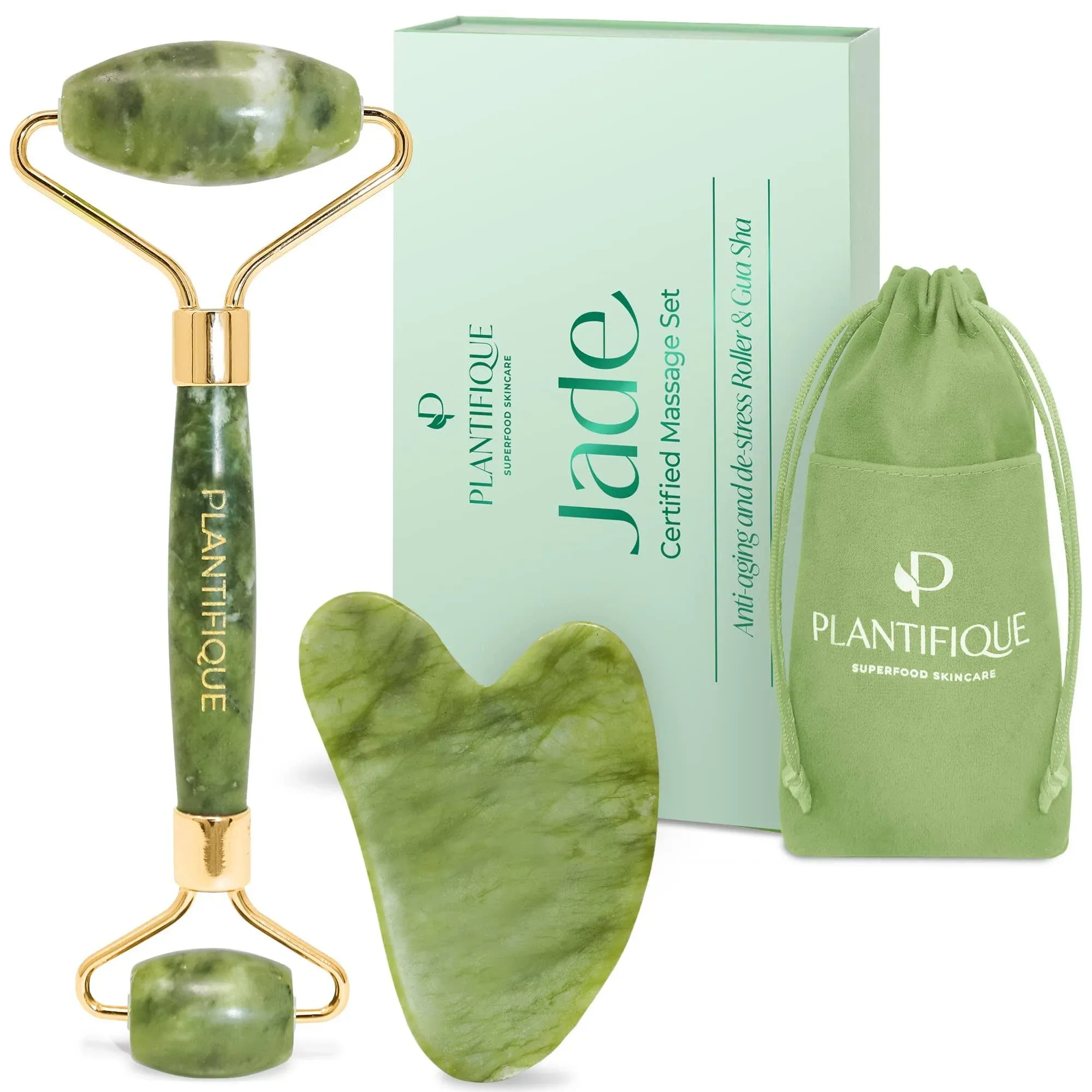  Premium Certified Anti Aging Jade Face Roller and Gua Sha Set  Facial Tool 