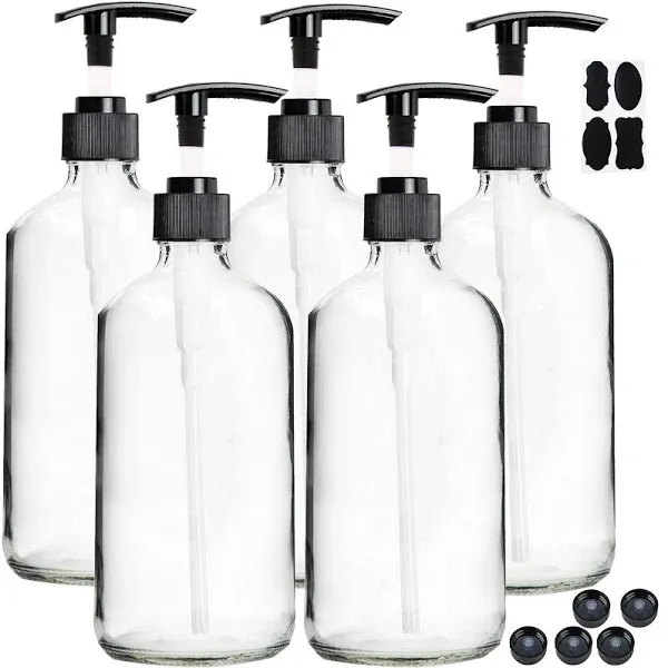 Youngever 5 Pack Empty Clear Glass Pump Bottles | 8 Ounce