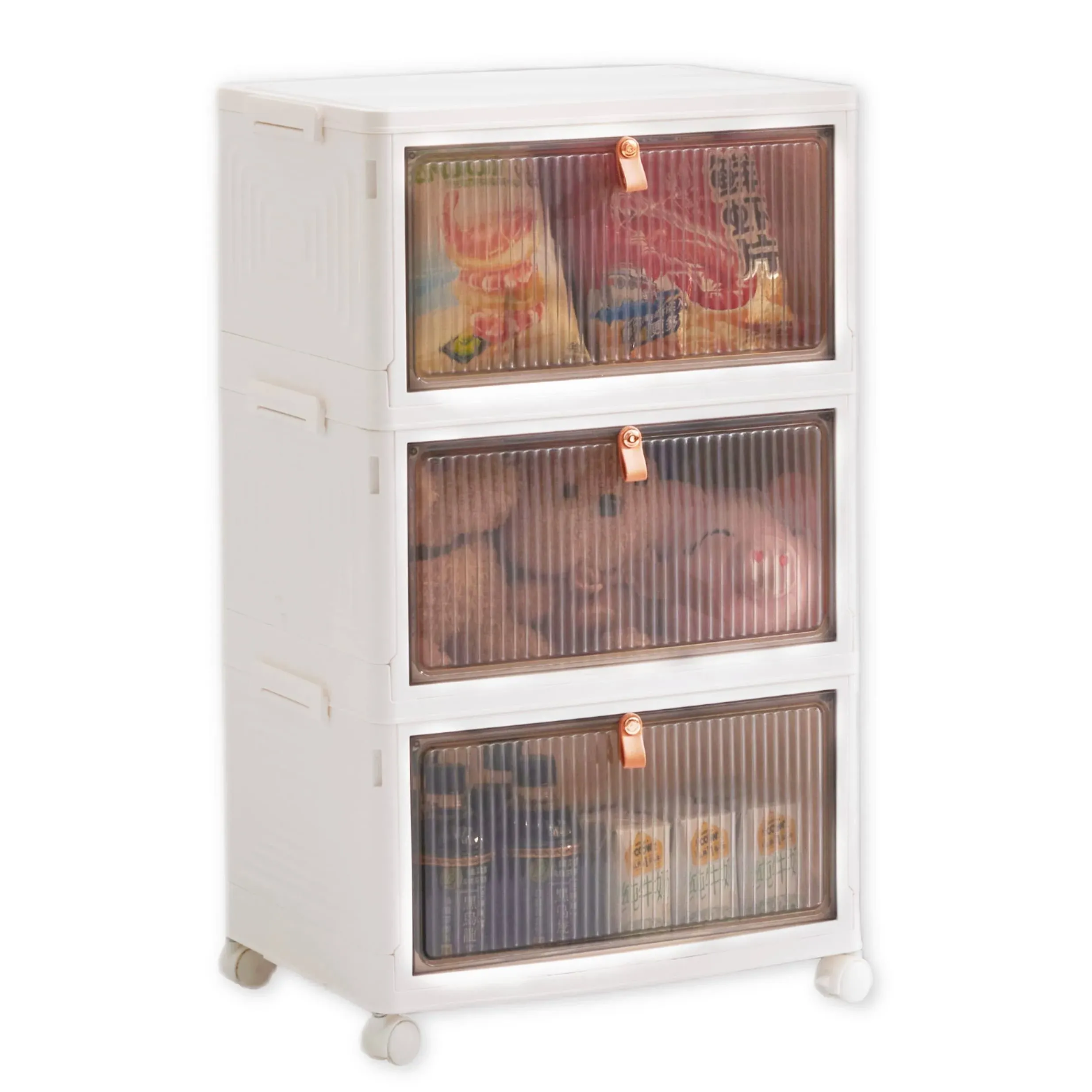 3 Tier Plastic storage bins with lids 23Qt,Foldable Box with Doors and 