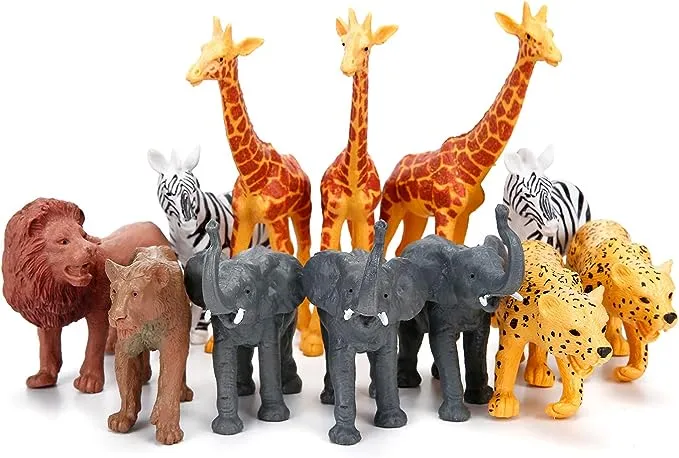 Jumbo Safari Animal Figurines, 12 Piece African Jungle Zoo Set, Realistic Ele...