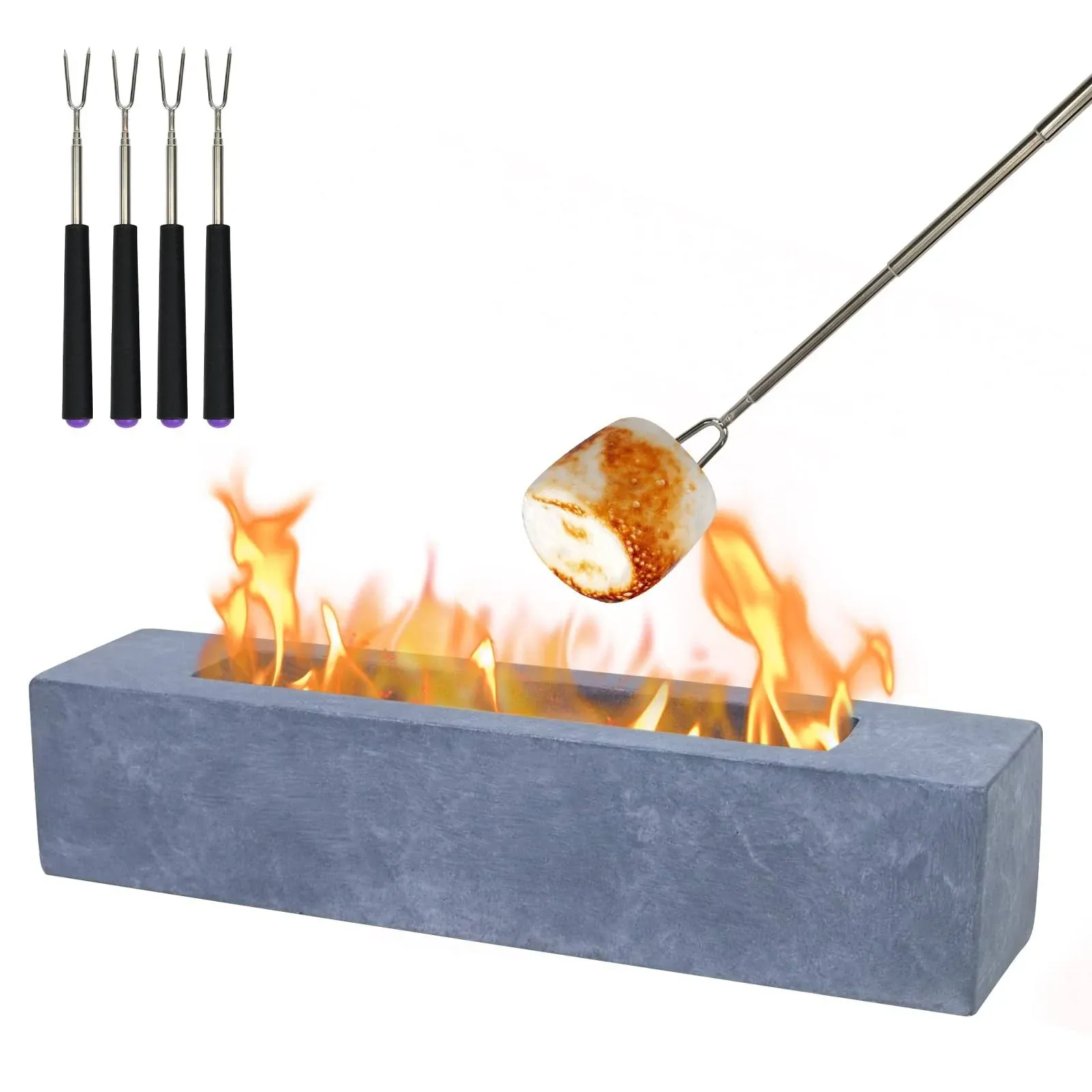 Kuzkuzy Large Rectangle Tabletop Fire Pit - Portable Bioethanol Fuel Concrete ...