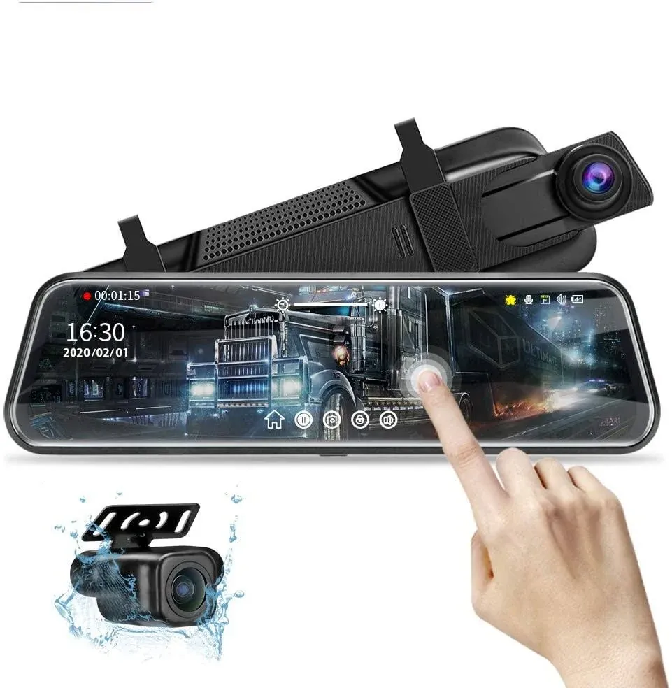 Upgraded 10'' Rear View Mirror Camera Mirror Dash Cam Front and Rear 1080P Backup Camera FHD Full Touch Screen w Loop Recording, G-Sensor, Parking Monitor 170° Wide Angle