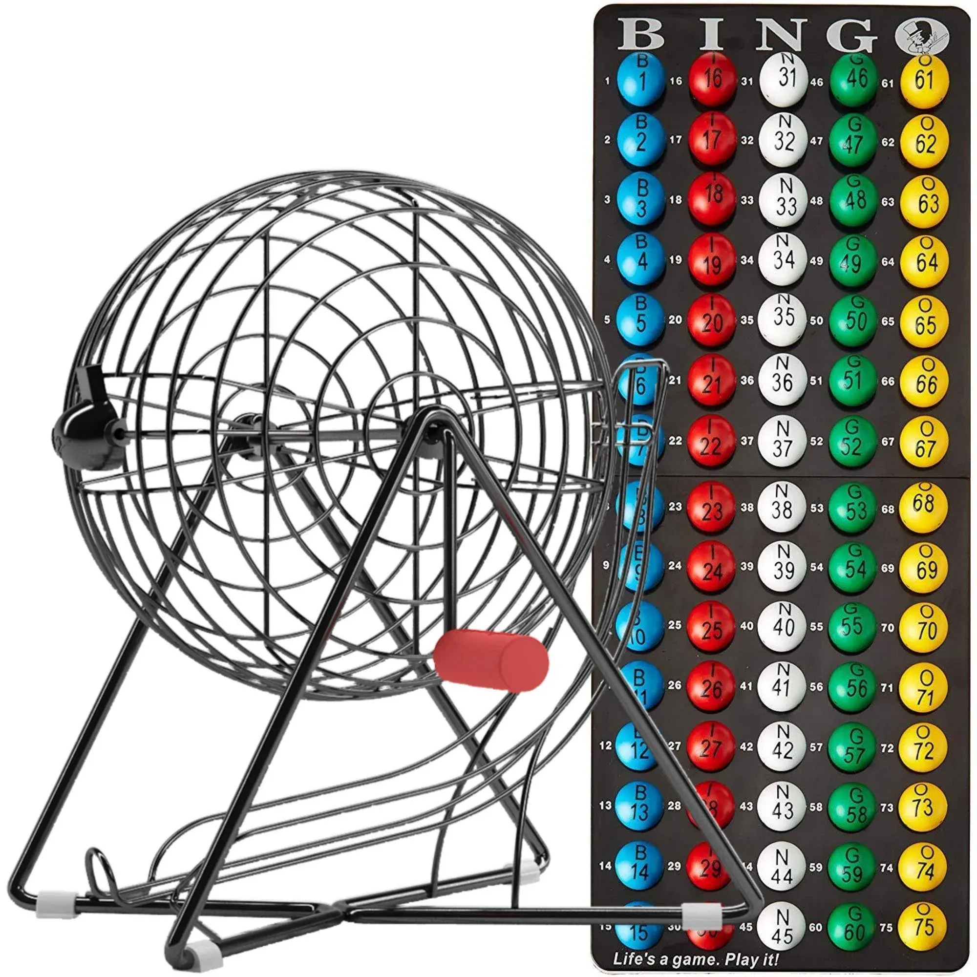 MR CHIPS 11" (Inch) Tall Professional Bingo Set with Steel Bingo Cage, Everlasting 7/8” Bingo Balls, Master Board for Bingo Balls - Luxury Gold Color