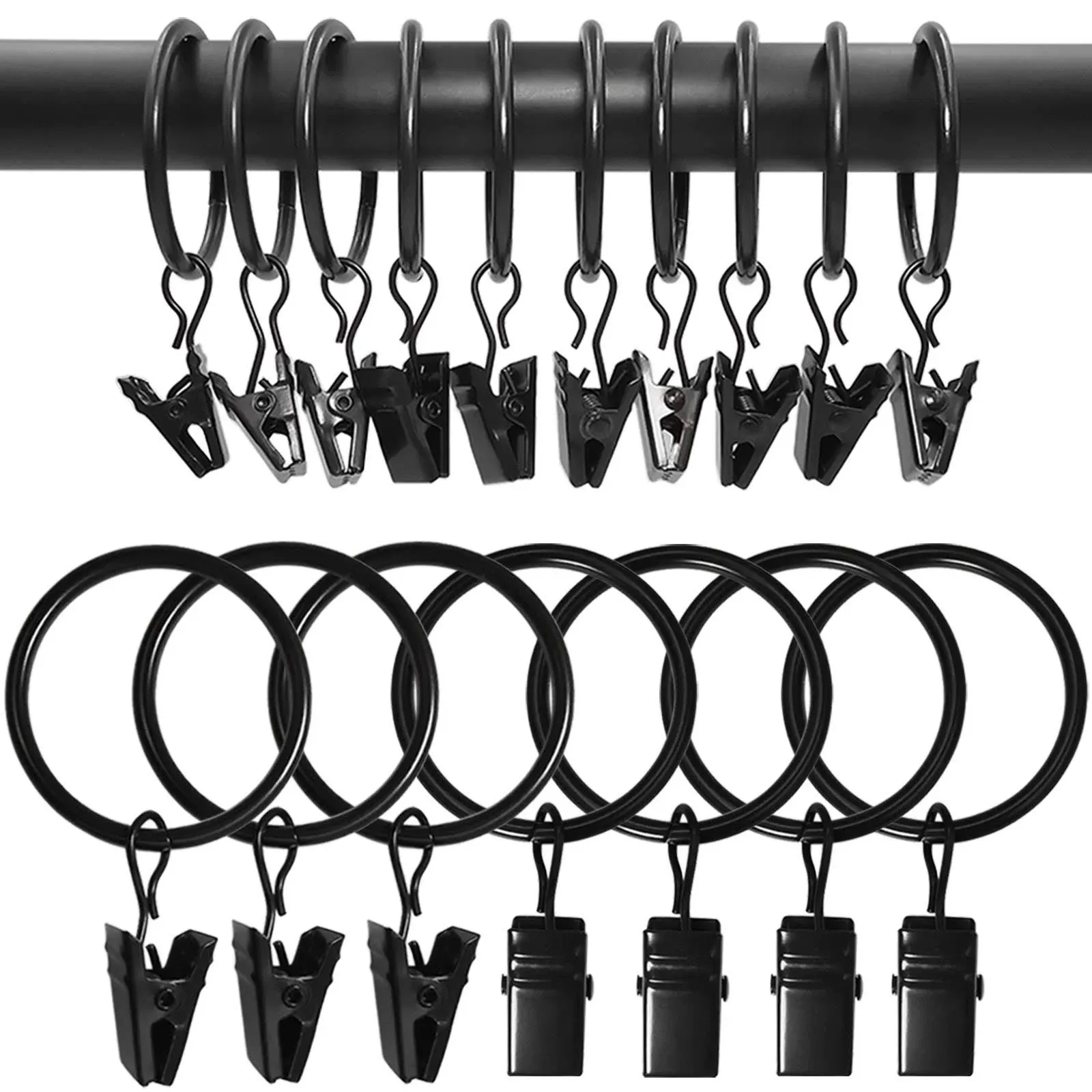 AMZSEVEN 40 Pack Curtain Rings with Clips Drapery Clips with Rings Hangers Drapes Rings 1.26 Inch Interior Diameter