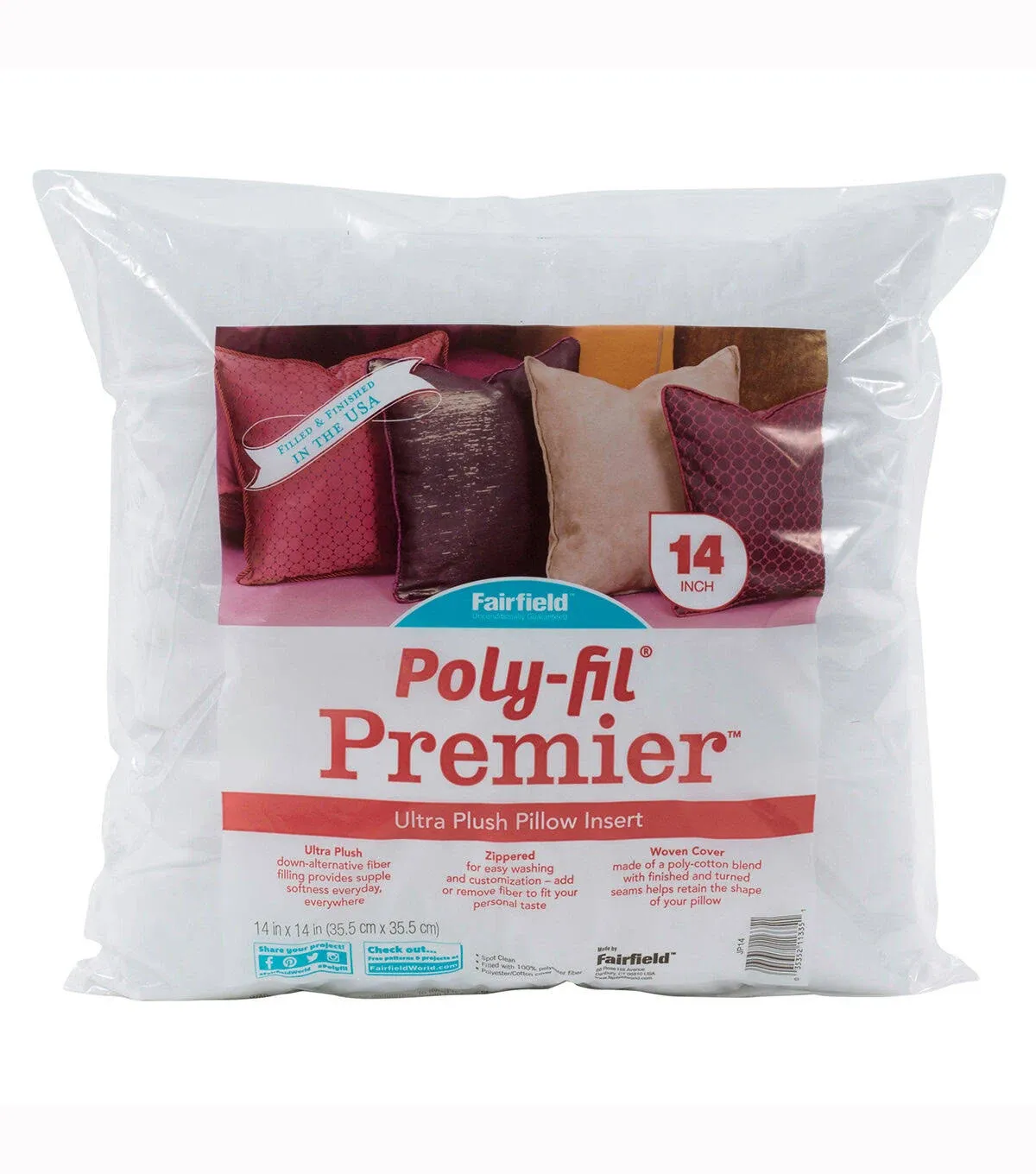 Poly-Fil Premier Ultra Plush Pillow Form - 14" x 14"