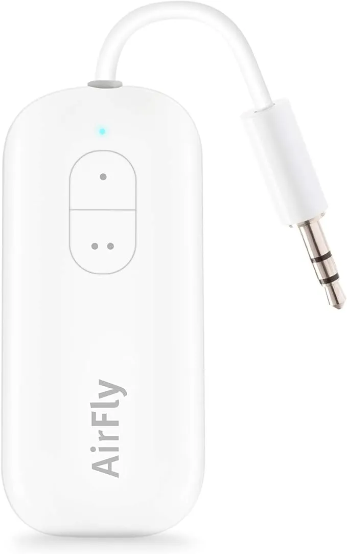 Twelve South AirFly Pro Bluetooth Wireless Audio Transmitter/ Receiver for up to 2 AirPods /Wireless Headphones; Use with any 3.5 mm Audio Jack on Airplanes, Gym Equipment, TVs, iPad/Tablets and Auto