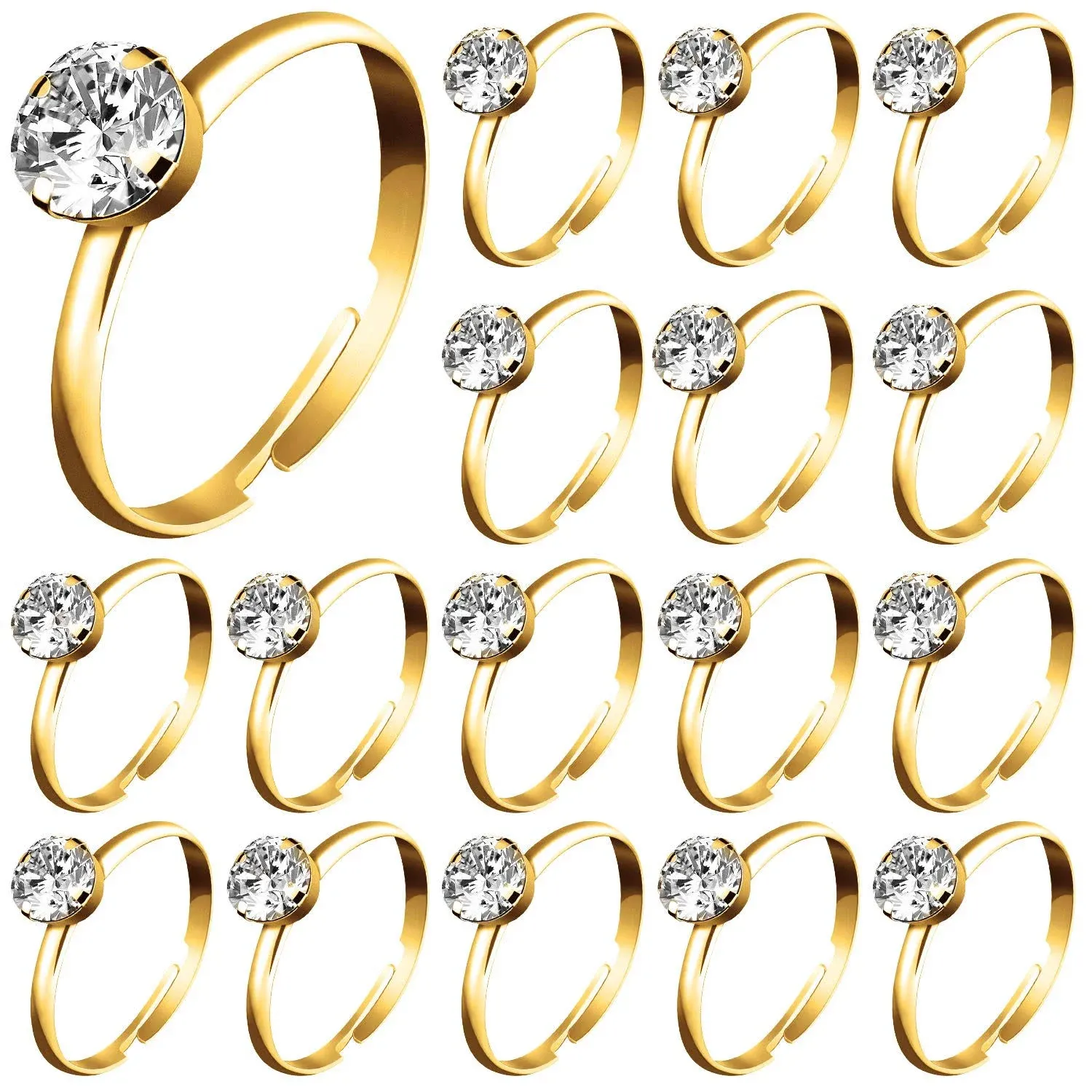 Whaline 72pcs Gold Bridal Shower Diamond Rings Adjustable Engagement Rings for Wedding Table Decorations Bridal Shower Game An