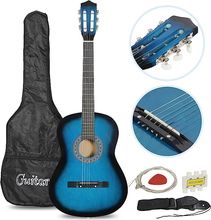 38&#034; Beginners Acoustic Guitar w/Guitar Case, Strap, Tuner &amp; Pick Steel Strings