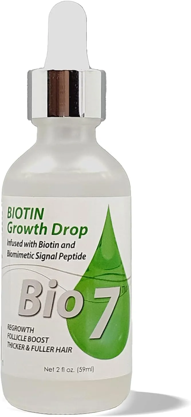 BIO7 BIOTIN GROWTH DROP INFUSED BIOMIMETIC SIGNAL PEPTIDE – 2 Fl Oz – Improve the Appearance of Hair Loss By Looking Visibly Longer, Thicker, Boost Follicle Growth – By Natures