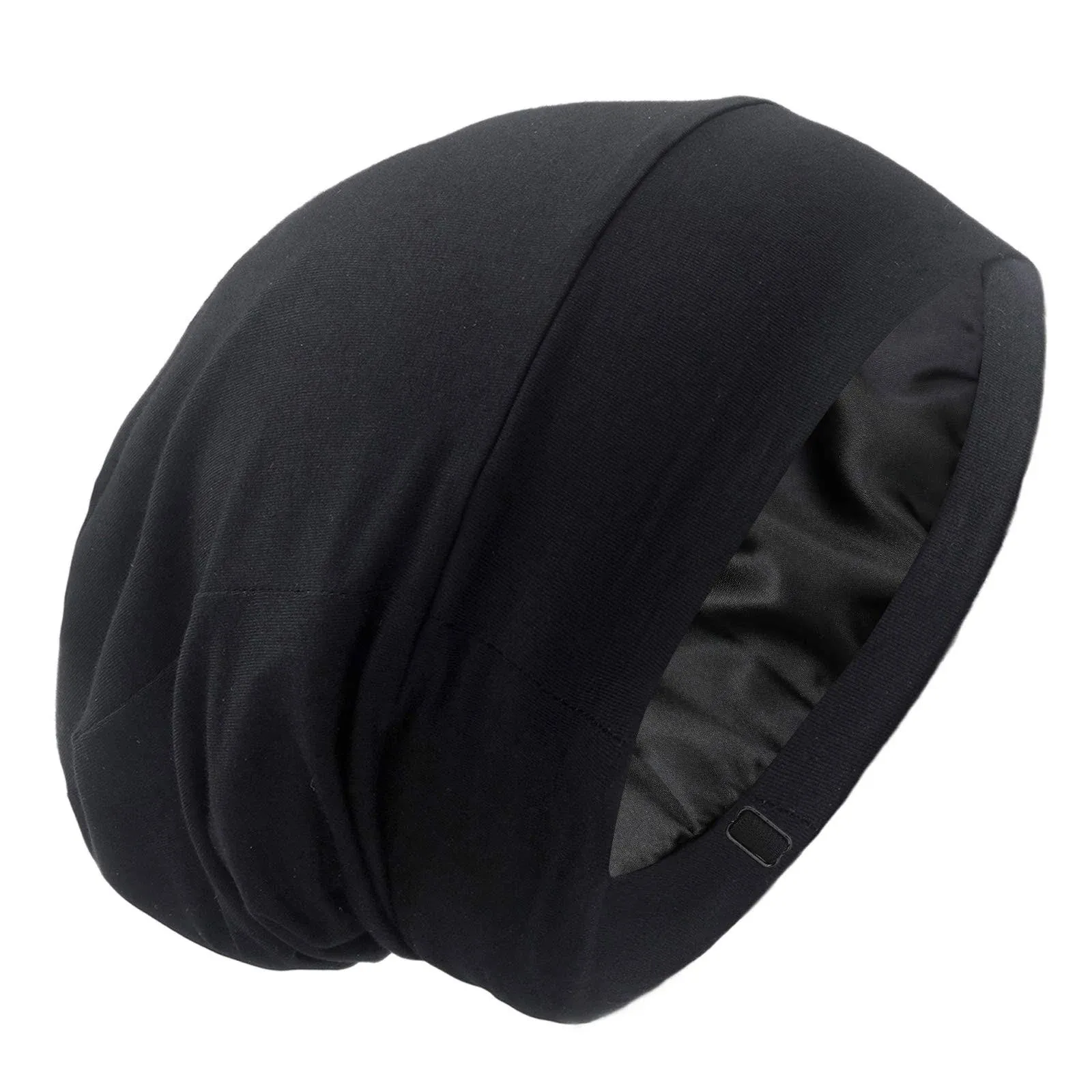 Silky Satin Lined Bonnet Sleep Cap - Adjustable Stay on All Night Hair Wrap Cover Slouchy Beanie for Curly Hair Protection for Women and Men - Solid