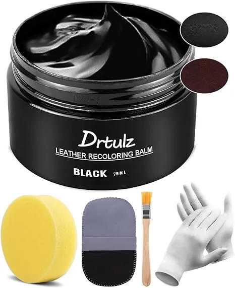 Black Leather Recoloring Balm, Leather Color Restorer Conditioner, Leather Repair Kits for Vinyl Furniture, Sofa, Car Seats, Shoes - Repair Leather Color on Faded & Scratched Leather Couches