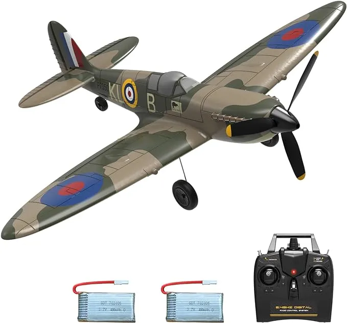 VOLANTEXRC 4-CH Spitfire One Key Remote Control Airplane with Xpilot Stabilization, Gyroscope, 3 Level Control, and Lightweight Design, Camouflage