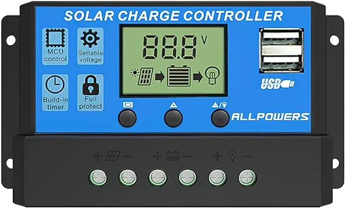 ALLPOWERS 20A Solar Charger Controller Solar Panel Battery Intelligent Regulator with USB Port Display 12V/24V