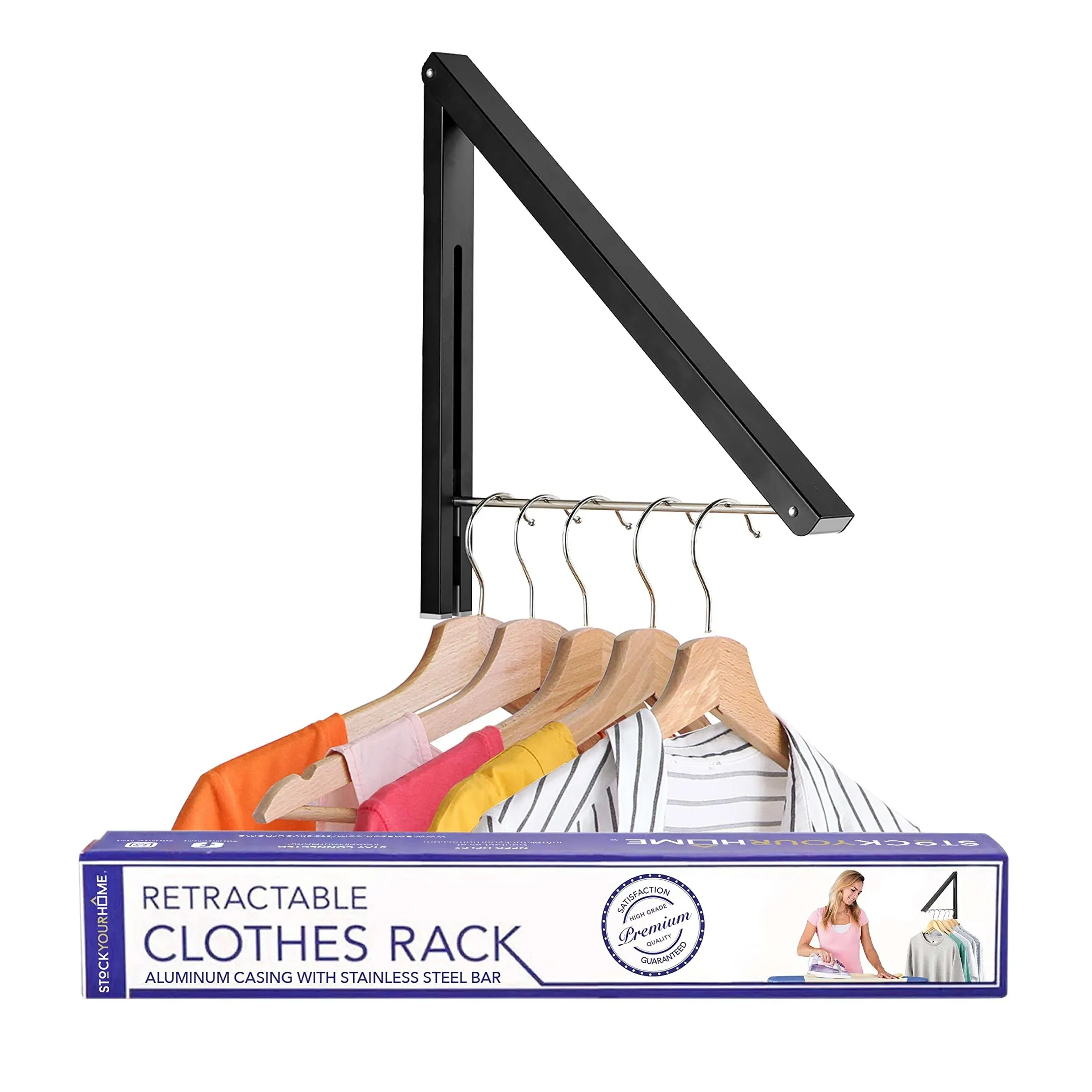 Single Foldable Clothing Rack, Wall-Mounted Retractable Clothes Hanger for Laundry Dryer Room, Hanging Drying Rod, Small Collapsible Folding Garment Racks, Dorm Accessories (Chrome)