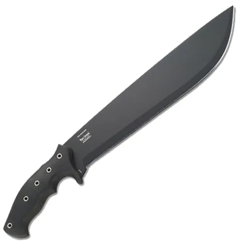 CRKT Chanceinhell Fixed Blade Machete: 12 Inch Black Powder Coated Carbon Steel Drop Point Blade with Nylon Sheath for Survival, Hunting, and Camping K910KKP