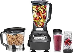 Ninja BL770 Mega Kitchen System, 1500W, 4 Functions for Smoothies, Processing, Dough, Drinks & More, with 72 Blender Pitcher, 64 Processor Bowl, (2) 16-oz. to-Go, Black, with 2 Nutri Cups + Lids