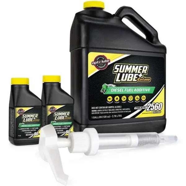 Opti-Lube Summer+ Cetane Formula Diesel Fuel Additive: 1 Gallon with Accessories (HDPE Plastic Hand Pump and 2 Empty 4oz Bottles) Treats up to 2,560 Gallons