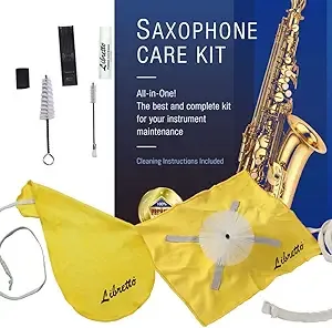 Libretto Alto Saxophone ALL-INCLUSIVE Giftable Care Kit: Mouthpiece Brush + Dust Brush + 2 Microfiber Cleaning Swab + Thumb Cushion + Premium Cork Grease + Reed Case, Handy Case, Extend Life of Sax!