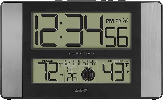 La Crosse Technology 513-1417 Atomic Digital Clock with Outdoor Temperature Oak