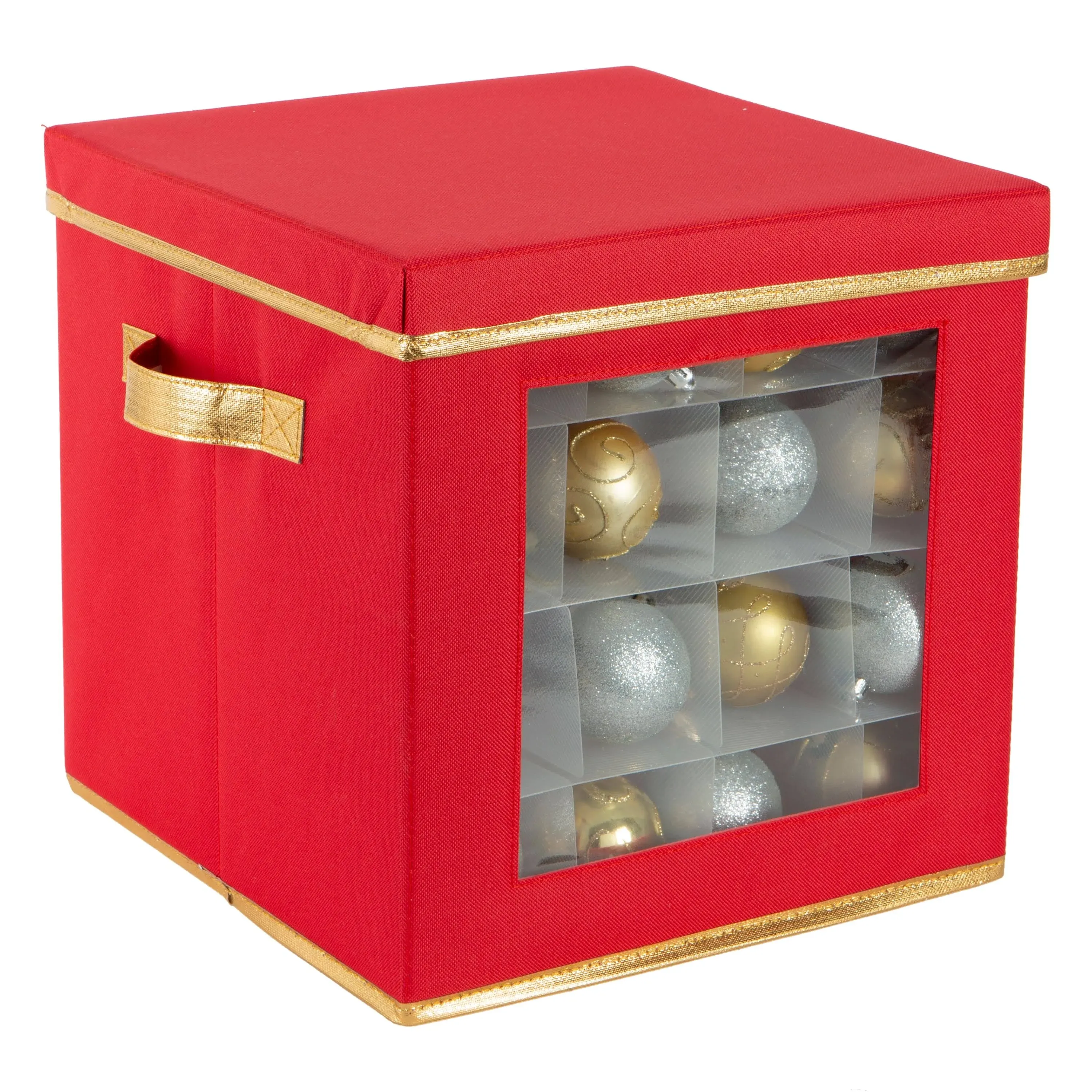 Simplify 64 Count Large Ornament Storage Box with See Through Window - Red