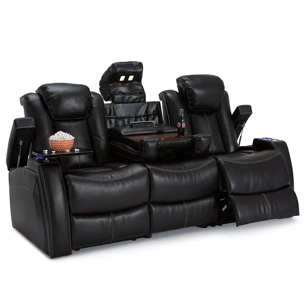 Seatcraft Omega Leather Gel Home Theater Seating Power Recline Multimedia Sofa ...