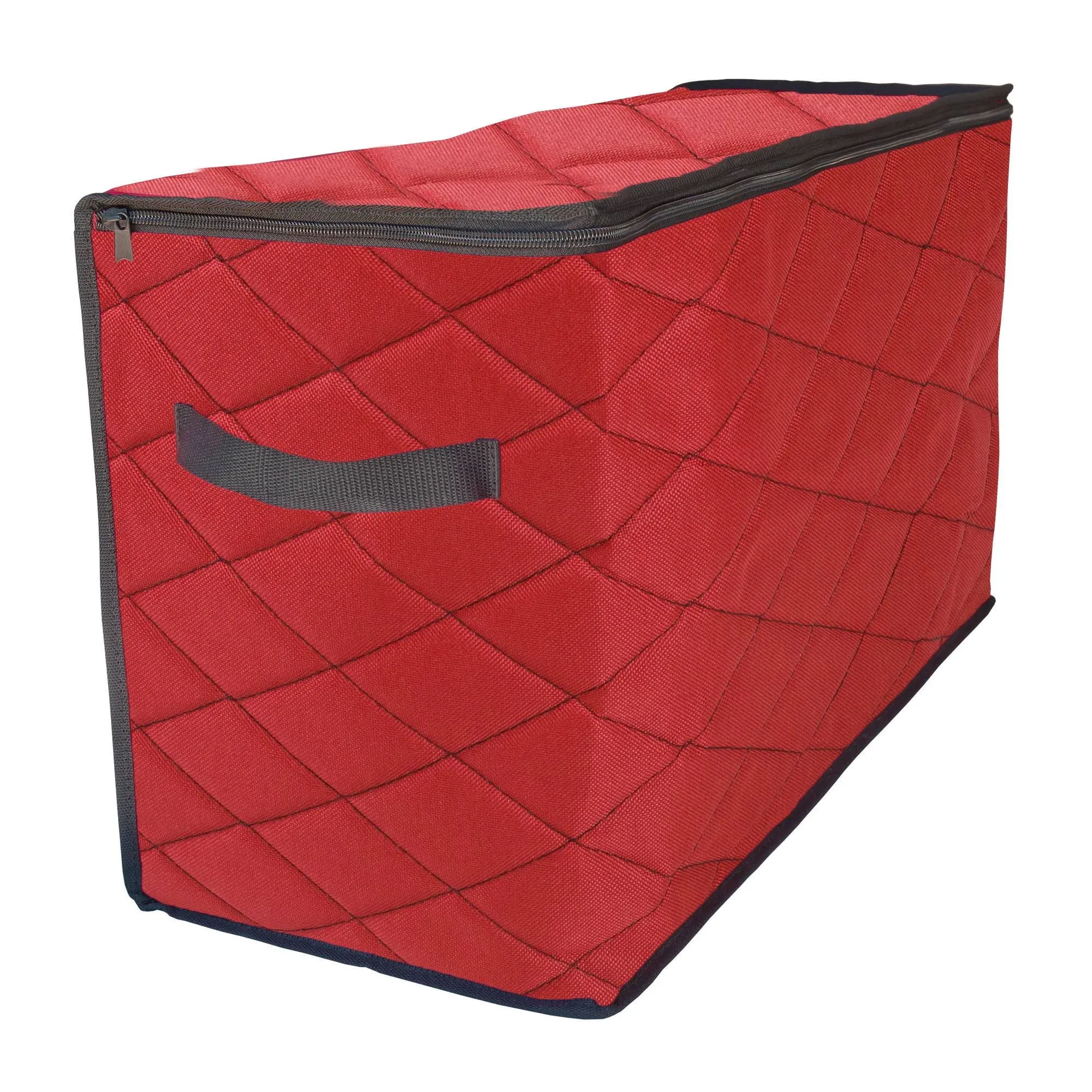 Northlight 96ct Red and Black Quilted Zip Up Christmas Ornament Storage Tub