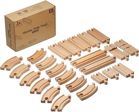 SainSmart Jr. Wooden Train Track 24pcs, Track Expansion Compatible with All Major Brands Toddler Railway Toy Train Set Boys Train Set 3+