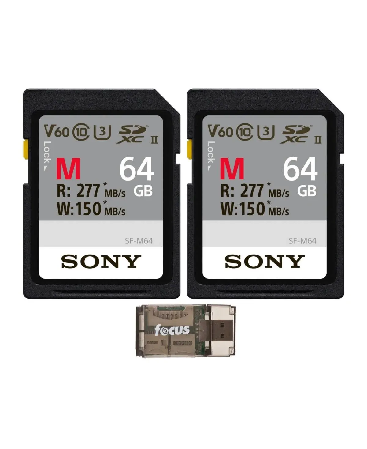 Sony 64GB V60 UHS-II M Series Memory Card 2 Pack with USB 2.0 Card Reader