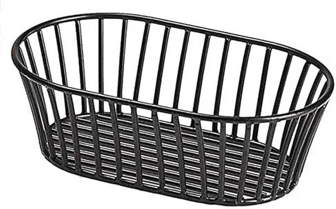 G.E.T. 4-31892 Black 8.5" x 5.5" Stackable Tuscan-Style Oblong Wire Basket Iron Powder Coated Wire Baskets Collection