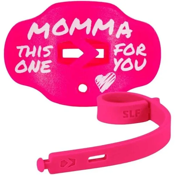 SLEEFS Football Mouth Guard - Lip/Mouthguard with Helmet Strap - Lip/Teeth Protector Mouthpiece - No Boil - for Youth/Adults, Maximum Air Flow, for All Sports - Momma This One for You in Pink