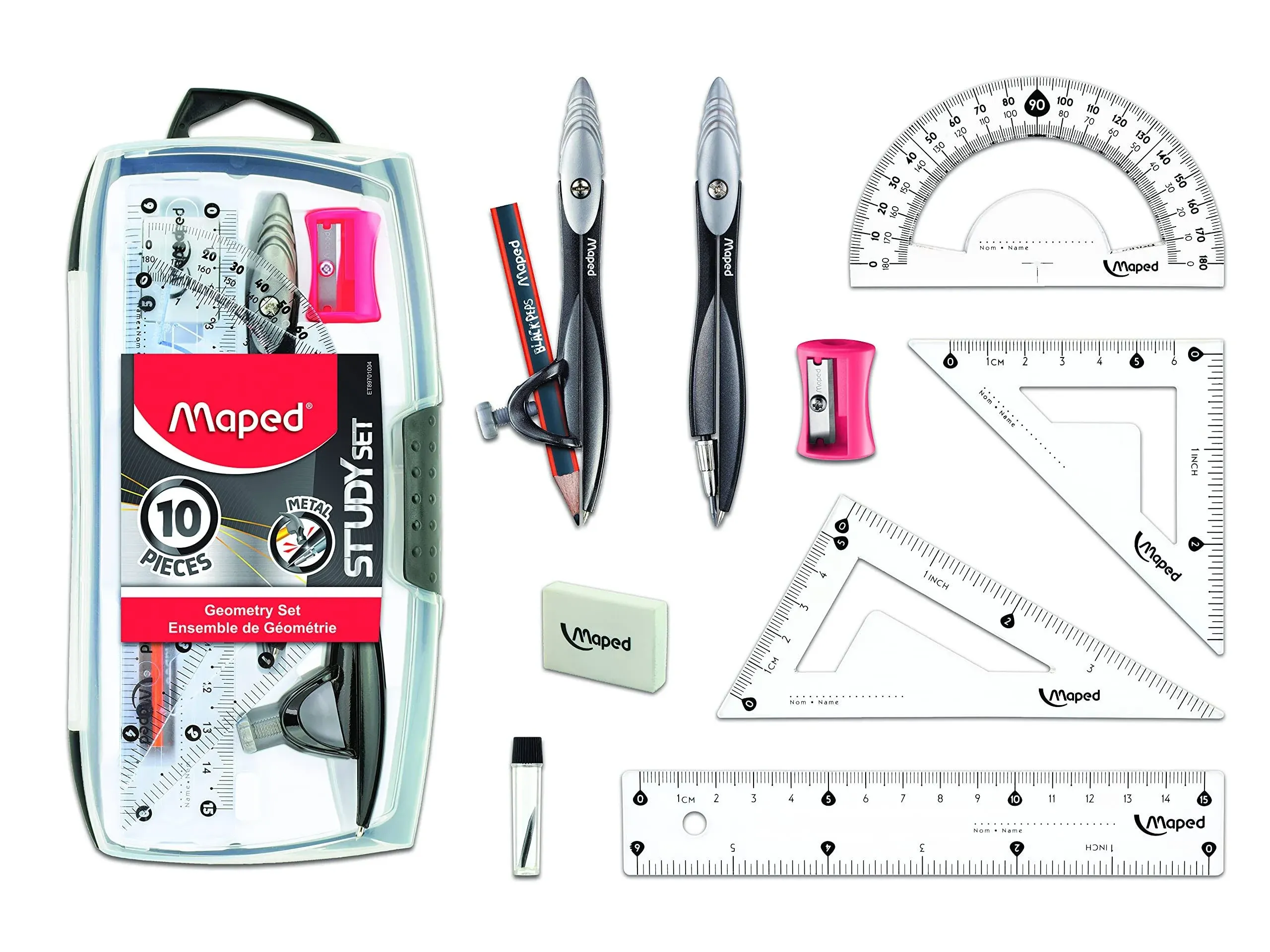 Maped Study Geometry 10 Piece Set - Advanced Student Kit - Precision Tools - Durable & Ergonomic Design - Enhances Creativity - Quality Materials