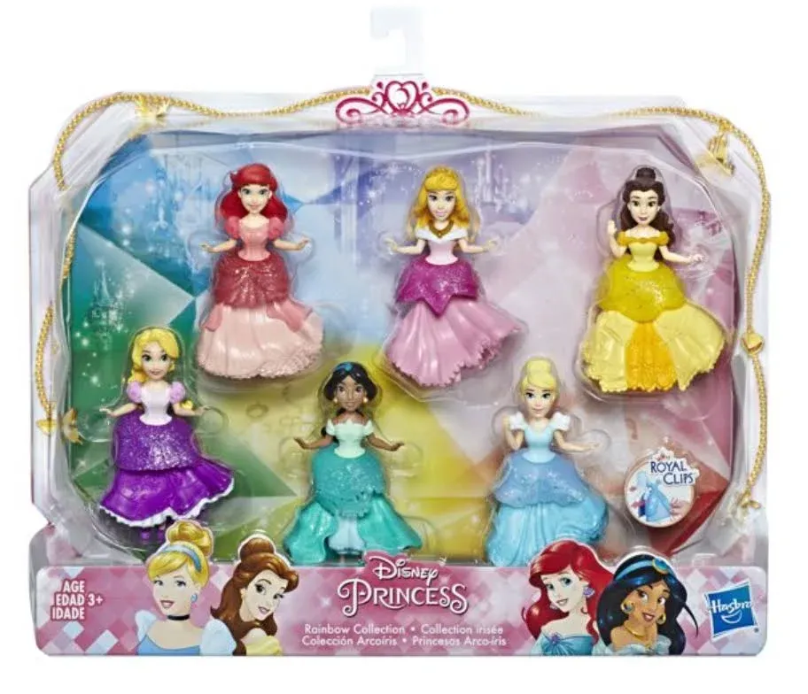 Disney Princess Collectible Dolls Set of 6 with 6 Royal Clips Fashions