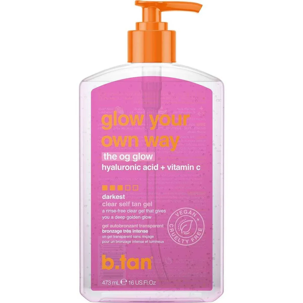 B.tan Glow Your Own Way Next Level Clear Self Tan Gel 473ml Hyaluronic Acid