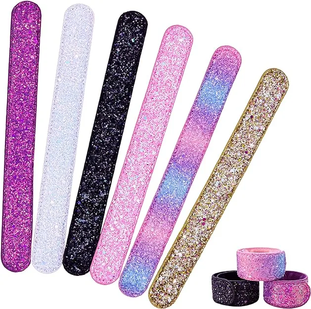 FROG SAC 6 Glitter Slap Bracelets for Girls, Sparkly Snap Bracelet Pack for Kids, Cute 90s Y2K Sparkle Party Favors for Teen Girl Fashion